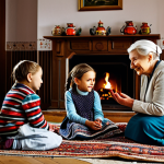 Family Roots**

"A multigenerational family gathered in a cozy, traditionally decorated Polish home. Grandmother is telling stories to a young girl. The scene includes traditional Polish decorations, like woven rugs and folk art. Everyone is fully clothed in modest, everyday attire. Focus on warm lighting and genuine expressions of love and connection. Safe for work, appropriate content, family-friendly, perfect anatomy, natural proportions, professional photography, high quality."

**