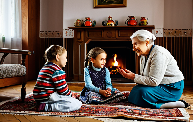 Family Roots**

"A multigenerational family gathered in a cozy, traditionally decorated Polish home. Grandmother is telling stories to a young girl. The scene includes traditional Polish decorations, like woven rugs and folk art. Everyone is fully clothed in modest, everyday attire. Focus on warm lighting and genuine expressions of love and connection. Safe for work, appropriate content, family-friendly, perfect anatomy, natural proportions, professional photography, high quality."

**